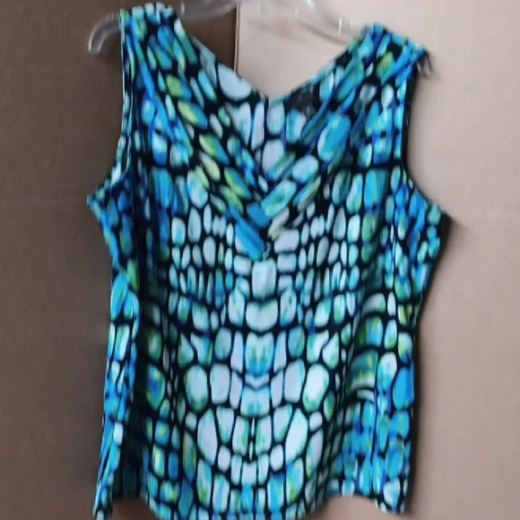 Worthington Vibrant Blue and Green Sleeveless Blouse - Picture 2 of 8